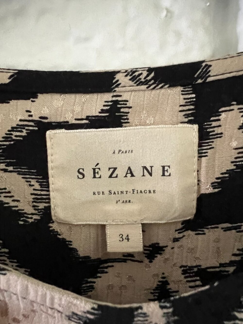 Sézane Blanca Blouse Black Cream Abstract Leaf Print Size FR 34 US 2 - Picture 2 of 5